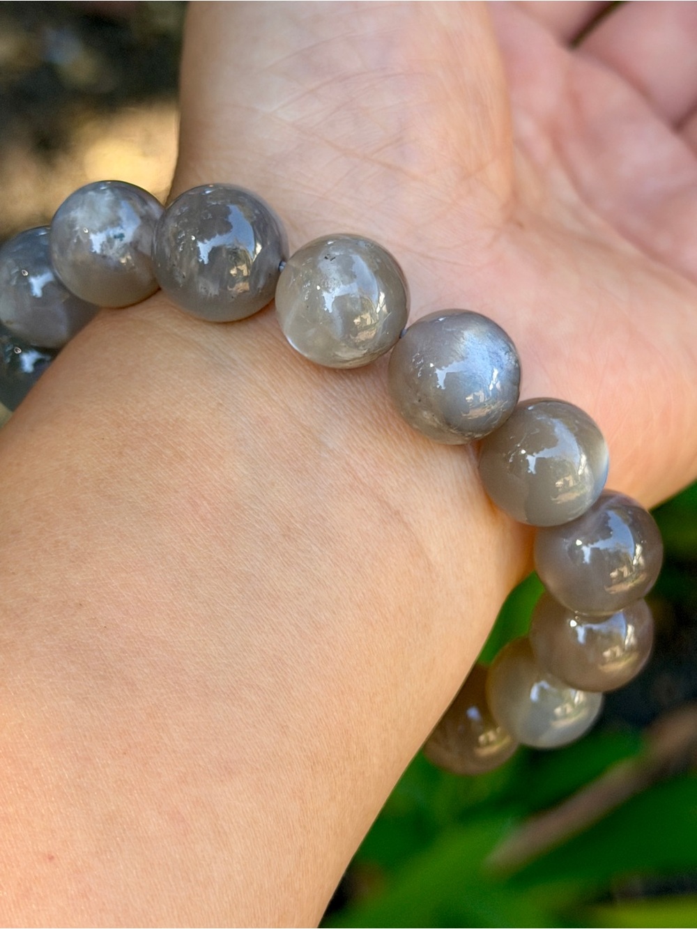 13.5mm Dark Gray Moonstone Stretch Bracelet 2637 - Picture 5 of 9